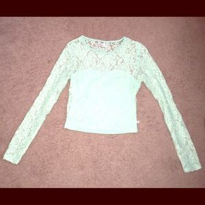 long sleeve mint green lace crop top