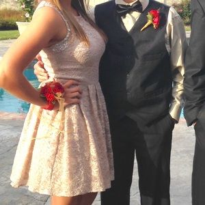 Champagne lace w/ gold sparkle formal dress