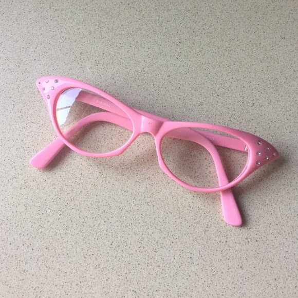 Pink retro Cat eye glasses with rhinestones