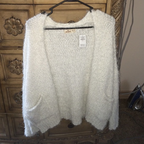Holister White fur cardigan
