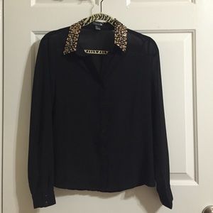 Forever 21 Sheer Blouse with Jewel Collar