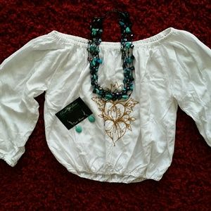 Turquoise, pearls, & beaded necklace & earrings