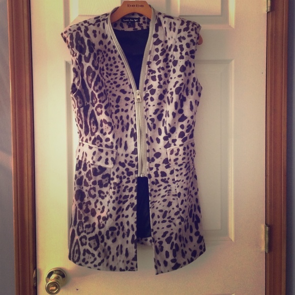 Long suede animal print vest