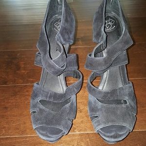 Black, suede platform heels