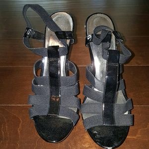 Black, strappy platform heels