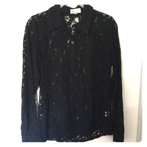 Black lace button down