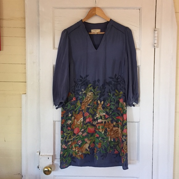Anthropologie Silk Woodland Creatures Tunic Dress