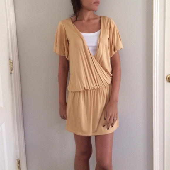 gold silk wrap dress