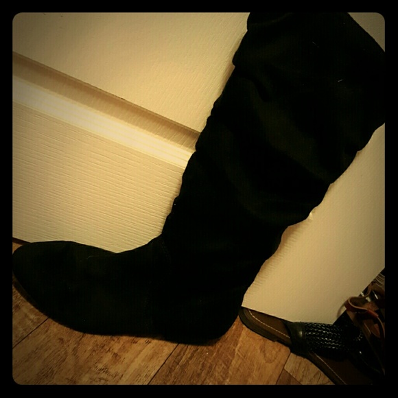 Black calf high boots