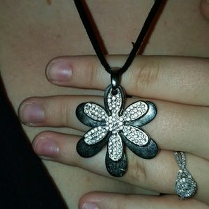 Flower Necklace w/ black rope "chain"