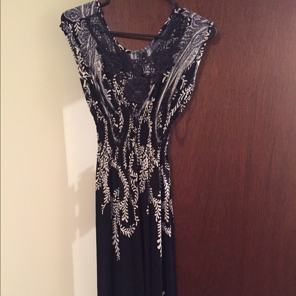 Navy blue and white flower maxi dress