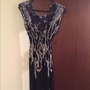 Navy blue and white flower maxi dress