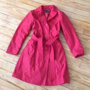 Red Polyester Trench Coat