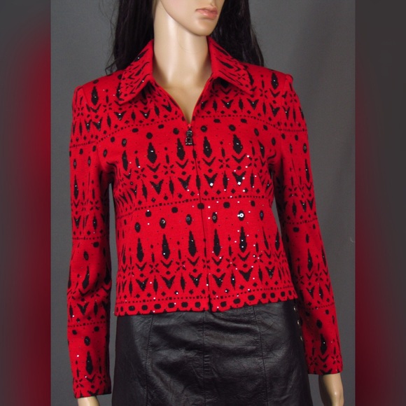 St. John Marie Gray Evening Sequin Bead Cardigan