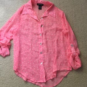 Pink polkadot sheer blouse!
