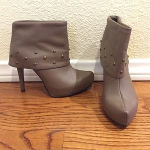 High Heel Fold Over Leather Booties w/Stud Details