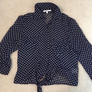 Cute chiffon polka dot semi crop top with ties