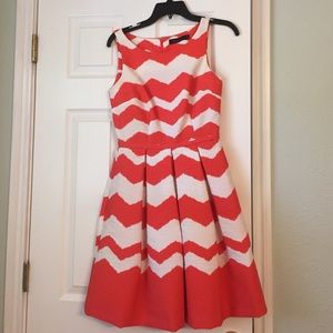Limited size 0 coral and white chevron dress