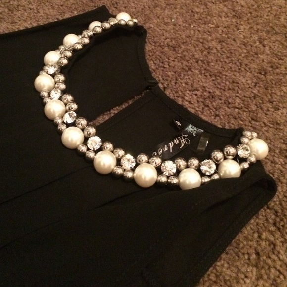 Sheer Black Jeweled Sleeveless Blouse