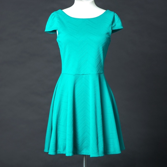 Cap Sleeve Casual Teal A-line with Cut Out Back