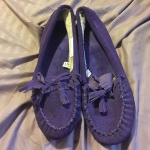 Purple fuzzy moccasins!
