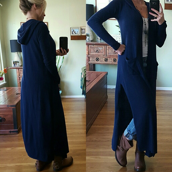 RESERVED Soft Navy Hoodie Open Cardigan - Picture 2 of 4