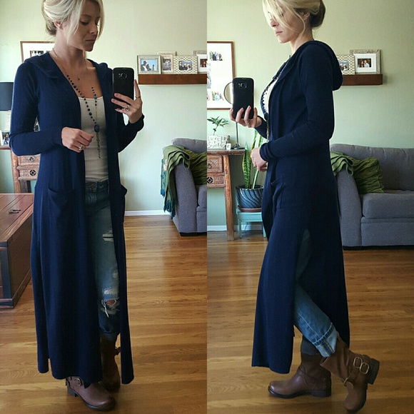 RESERVED Soft Navy Hoodie Open Cardigan - Picture 3 of 4