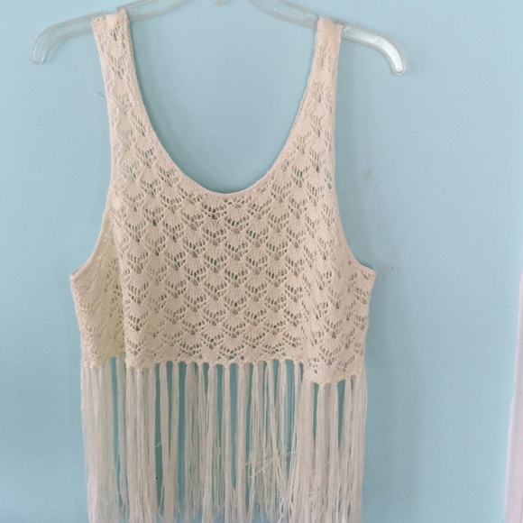 Forever 21 Tops - Beige crochet top with fringe