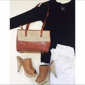 Vintage Brahmin Canvas and Leather Tote
