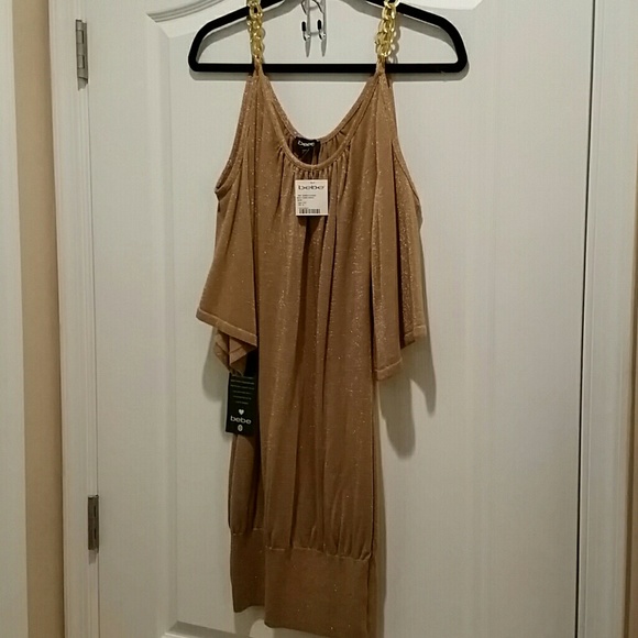 Sexy glitter GOLD CHAIN bebe mini dress Small - Picture 2 of 6