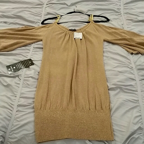 Sexy glitter GOLD CHAIN bebe mini dress Small - Picture 3 of 6