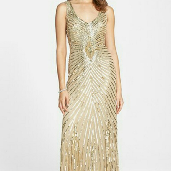Gold sequin v neck Gown
