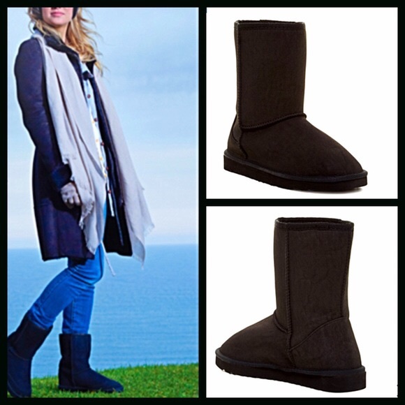 SHORT BLACK FAUX SHEARLING LINED BOOTS BOOTIES A2C - Picture 4 of 8