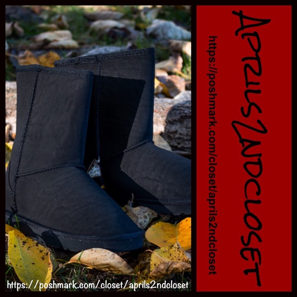 SHORT BLACK FAUX SHEARLING LINED BOOTS BOOTIES A2C - Picture 7 of 8