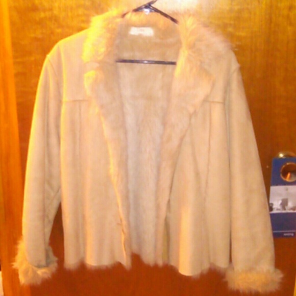 Tan suede jacket with fur inside