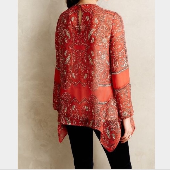 Beautiful red tunic blouse in paisley pattern