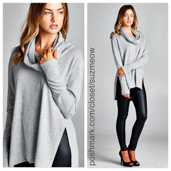 [sold out] Grey Cowl Neck Sweater - Picture 2 of 4