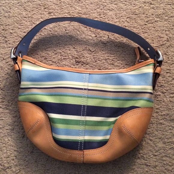Coach Handbags - Authentic Coach Blue Stripe Hobo