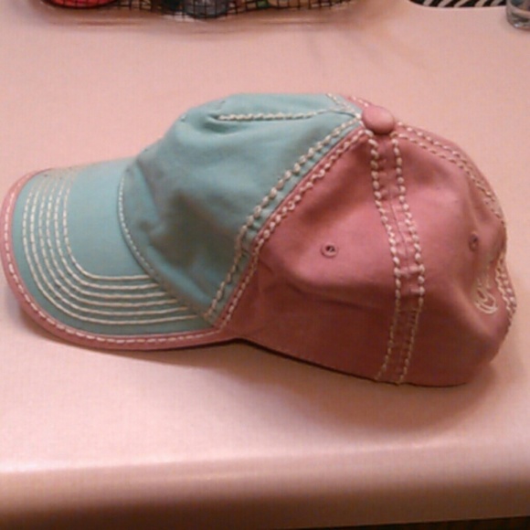 Pink & green/blue hat