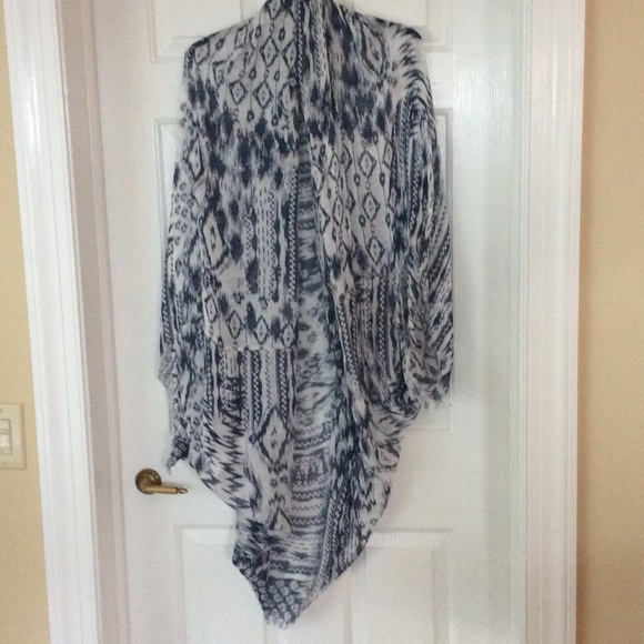 Lightweight Open Ruana in Blue Ikat Print