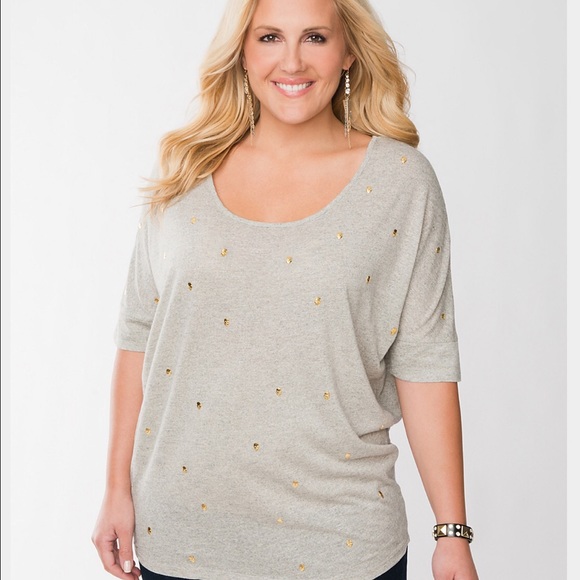 🚫SOLD🚫Lane Bryant Grey Dolman Top Gold Skulls