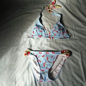 Blue Plaid & Cherries Bikini