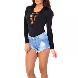Black lace up bodysuit