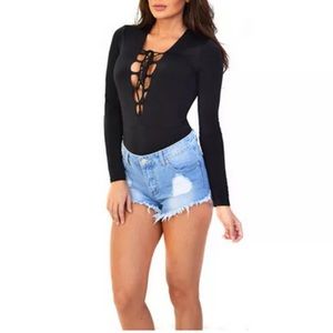 Black lace up bodysuit