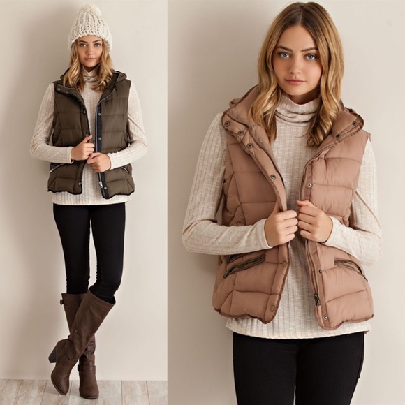 🚨1 HR SALE🚨SEATTLE padded vest with hood-KHAKI - Picture 4 of 4