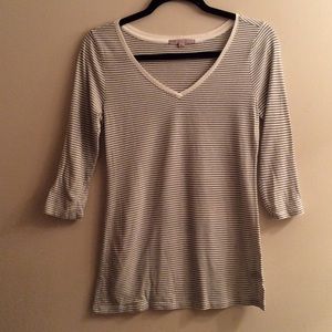 Gap 3/4 Sleeve Stretch B&W Striped V-Neck Tee S EC