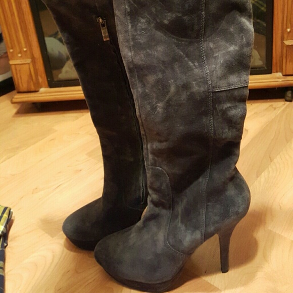 Knee high Navy Blue Swede Boot/ worn once