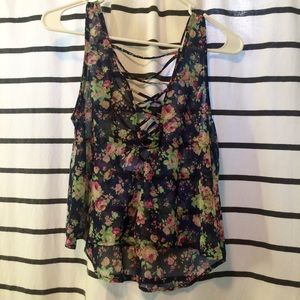 Lush floral top- navy