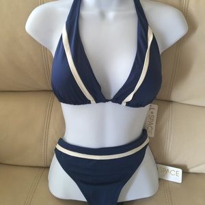 L*SPACE Navy Blue w/White accent Bikini
