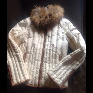 Michael Kors off white fur trimmed jacket